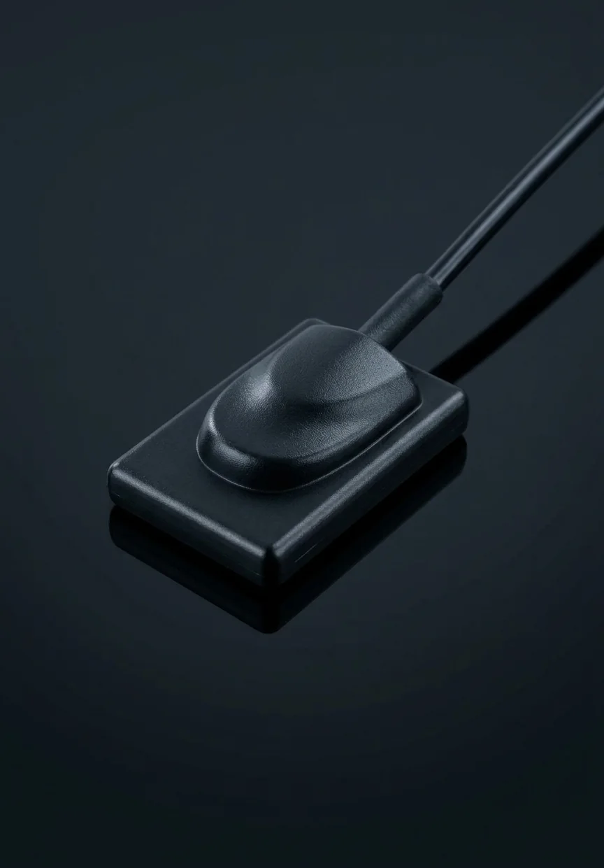 Sensor Evo-T em ângulo sobre superfície escura, com cabo